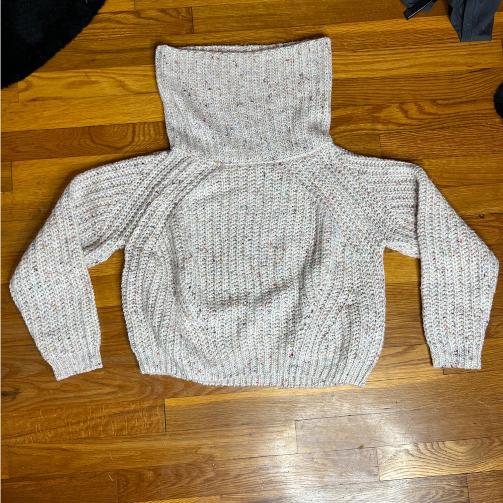 Moon & Madison Cream Rainbow Cowl Neck Knit Cropped Sweater Size XS